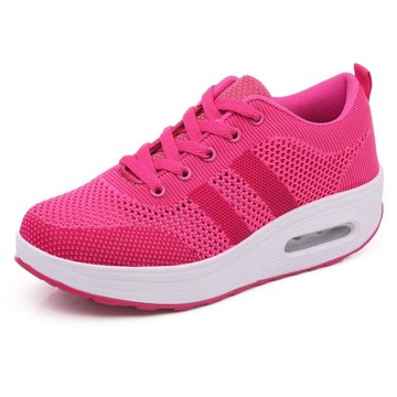 2025夏季新款飛織網面休閑輕便氣墊運動增高厚底舒適搖搖鞋旅游鞋