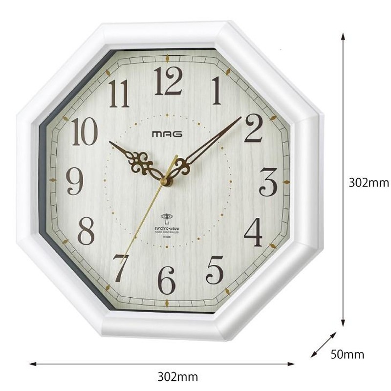時計 電波時計 壁掛け時計 壁掛時計 八角 白八角形 掛け時計 ホワイト