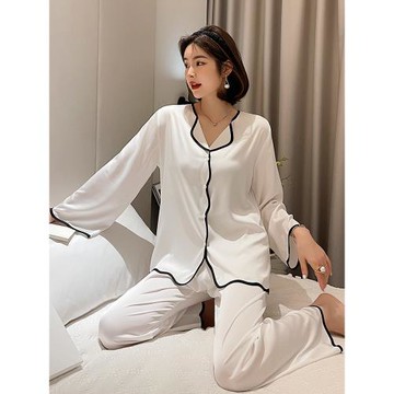 真絲睡衣女春冰絲兩件套性感長袖薄款絲綢空調服套裝可外穿家居服