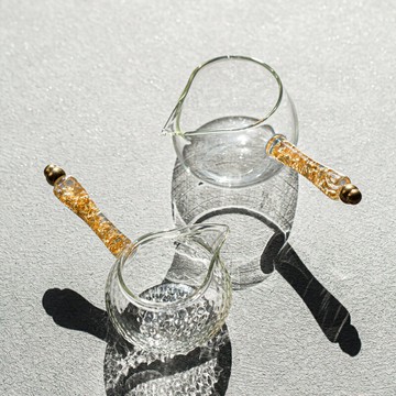 耐熱玻璃流金側把公道杯斷水防燙日式創意公杯透明茶海單個分茶器