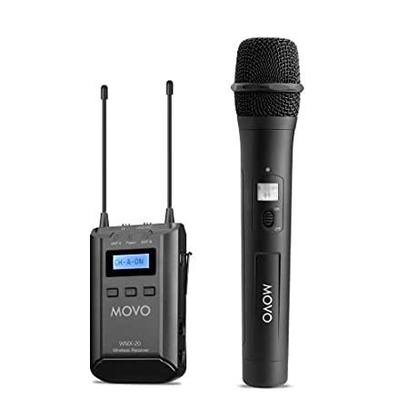 Movo WMX20RX-TH Wireless Handheld Microphone System Professional Wireless Mic and Receiver with 48 Channels UHF Frequency Audio for Camera, Vocal,