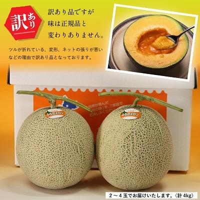 ふるさと納税 富良野市 訳あり 富良野メロン 4kg(2玉〜4玉入)　ご家庭用