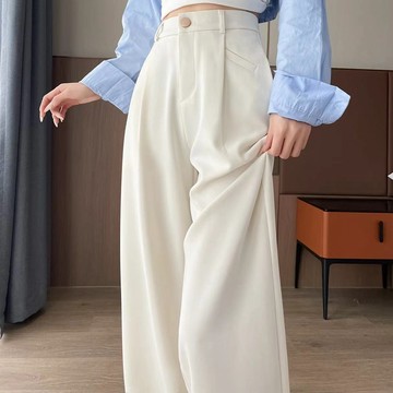 【小歡喜Little Joy】秋季新款高級感垂感西裝闊腿褲女 高腰顯瘦窄版休閒直筒褲