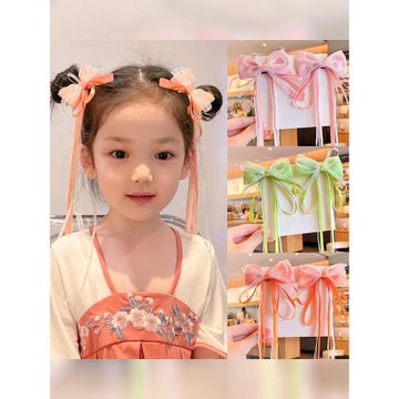 兒童漢服頭飾古風小女孩發夾花朵長飄帶發飾中國風古裝流蘇發卡