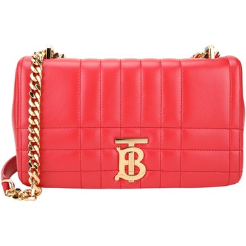 BURBERRY 巴寶莉 Lola 小款 TB字母絎縫羔羊皮翻蓋斜背包(亮紅色)