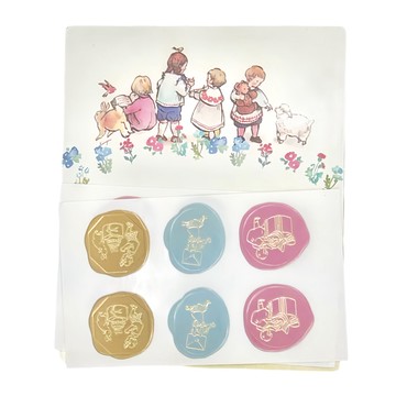 Shachihata 寫吉達 封蠟貼紙套裝 包含6張留言卡 12張貼紙  小孩 黃色 + 藍色 + 紅色  1包