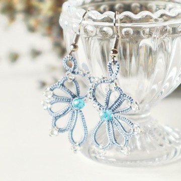 鉤針編織耳環【Wing】藍灰色