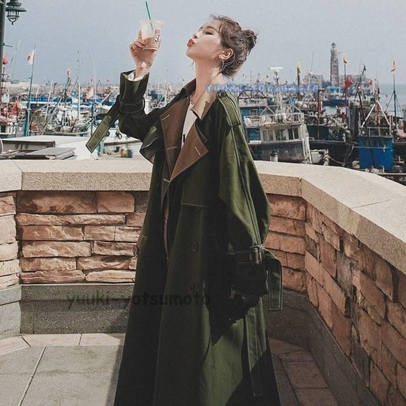 アウター レディース コート ロング トレンチコート 切り替え バイカラー 秋カラー ベイクドカラー かっこいい ルーズ ゆったり 長袖 重ね着風 通販 Lineポイント最大get Lineショッピング