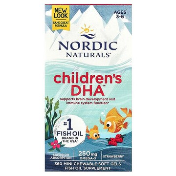Nordic Naturals, 兒童 DHA，3-6 歲，草莓味，360 粒迷你咀嚼軟凝膠