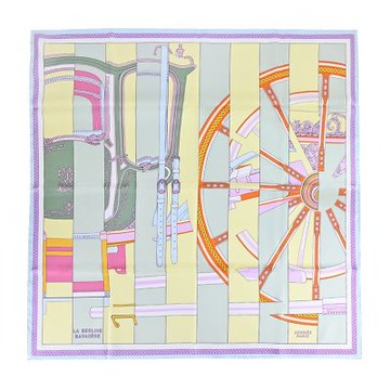 Hermes 愛馬仕 La Berline Bayadere 90 圖騰真絲方巾/披巾(藍)