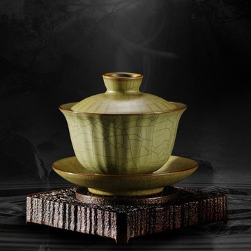 傳世哥窯三才蓋碗單個家用輕奢汝窯泡茶碗陶瓷不燙手茶碗功夫茶具