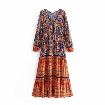 Bohemian Print Long Sleeve Resort Dress 民族風長袖度假連衣裙