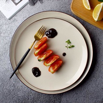 盤子創意彩色冰裂紋圓盤陶瓷盤12英寸牛排盤大西餐盤沙拉盤意面盤