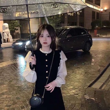 【巴黎精品】現貨+預購 連身裙長袖洋裝-小香風高級感假兩件式女裙子w1af50