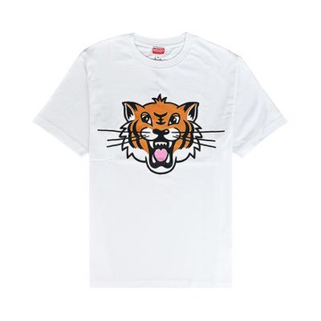 KENZO HAPPY TIGER大老虎印花LOGO純棉短袖T恤(男款/白)