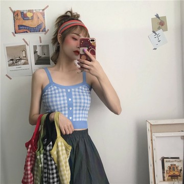 韓版氣質學院風格子背心【V198】