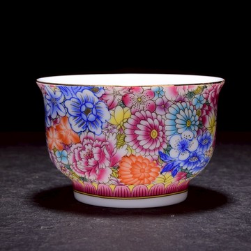 景德鎮茶具粉彩萬花茶杯個人品茗杯功夫茶杯單杯琺瑯彩陶瓷主人杯1入