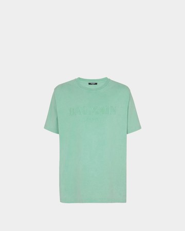 BALMAIN LOGO 刺繡 T-Shirt - 綠 - S