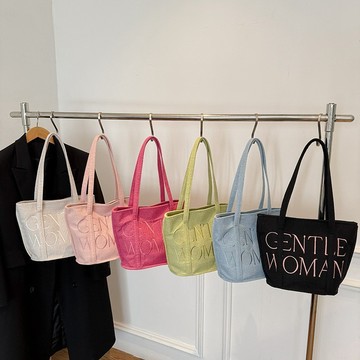 熱賣爆款刺繡字母託特包女新款時尚帆布大容量麻布手提單肩通懃上班女0501 OJZZ