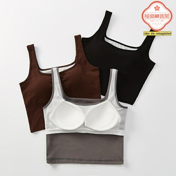 【免穿內衣】吊帶背心 短款上衣 露臍裝 方領上衣 吊帶衫 無袖背心 一體式罩杯 內搭外穿 百搭顯瘦 夏季必備