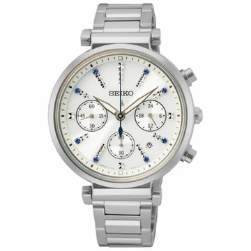 SEIKO精工 LUKIA 廣告款時尚白太陽能計時限量女錶-36.2mm(V175-0DY0U/SSC901J1)