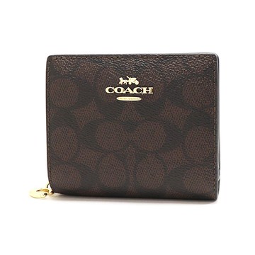 COACH 立體馬車LOGO緹花皮革零錢短夾 深棕色 CW789 IMXAQ