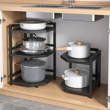 APP下單享點數9% 廚房轉角置物架多層臺面鍋具二層收納架櫥柜內柜子下水槽分層儲物