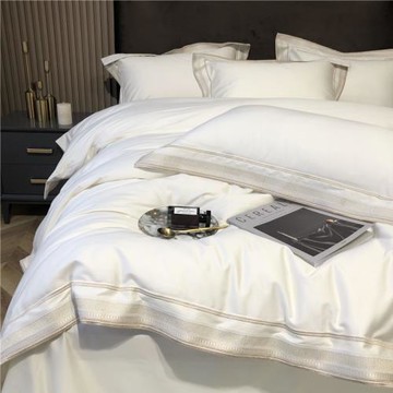 法式輕奢140支貢緞長絨棉四件套全棉刺繡簡約純色刺繡床單床品