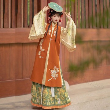 【明制原創漢服】月桂兔兔長比甲大袖衫百褶裙 秋季新品 日常漢服 漢服女裝 檀香閣正品 熱銷推薦