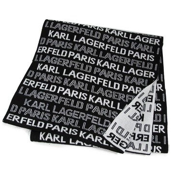 KARL LAGERFELD 卡爾黑色滿版LOGO保暖圍巾