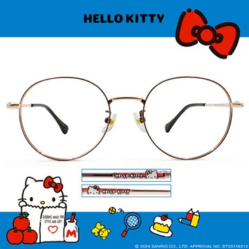 HELLO KITTY▪︎經典｜文學雅致格子 圓框眼鏡｜夜色玫瑰金