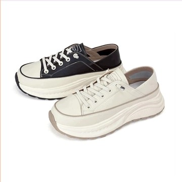 【Robinlo】休閒鞋 小白鞋 真皮小白鞋 (ARIES 時尚簡約免綁帶真皮休閒小白鞋) 經典黑/奶油白