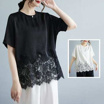 ＊ORead＊日韓醋酸水溶蕾絲拼接上衣(2色L~3XL)【限定加碼✿全館滿額再折】