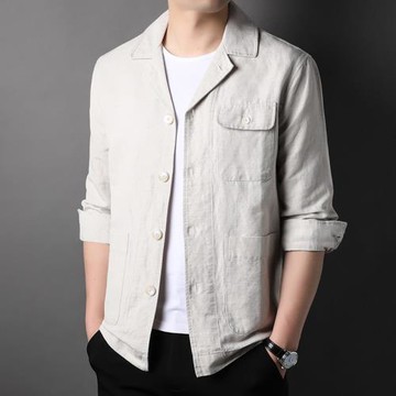 2026春秋新款商務休閑100%亞麻男士小西裝外套單西寬松麻料西服潮