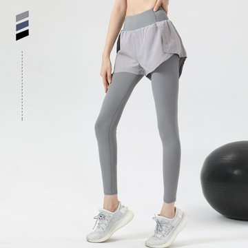 緊身顯瘦健身褲女春夏薄外穿高腰提臀運動服九分長褲瑜伽褲假兩件