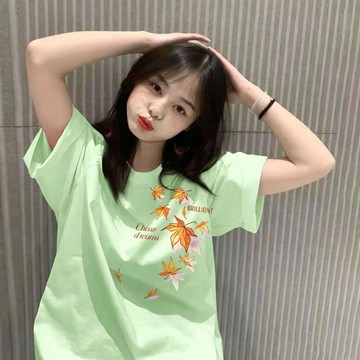 8572 名愛好者🤑多巴胺日系清新風楓葉印花寬鬆短袖t恤女小個子夏百搭學生ins上衣6K9I