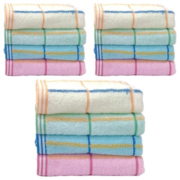 OK-PO-LO 好馬牌 台灣製造格紋緞帶毛巾  12條  黃色 + 綠色 + 藍色 + 粉色