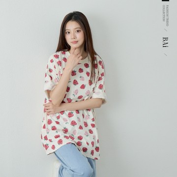 BAi白媽媽 滿滿草莓T恤／寬鬆短袖上衣－【350244】