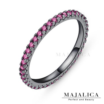 【Majalica】925純銀戒指．線戒．鍍黑金．G款．紫紅鋯．開運．無禮盒