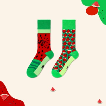 不對稱襪子女中筒襪長襪ab襪可愛錯配西瓜