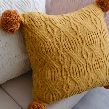 柯夢波丹 大絨球抱枕套 雪尼爾  45 x 45cm  麥穗黃