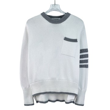 (M) thom browne質感棉質針織經典白色長袖上衣