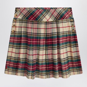 Cream/red cotton twill tartan skirt