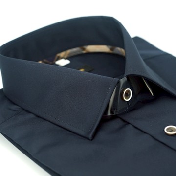 金安德森 經典格紋繞領深藍色吸排窄版長袖襯衫