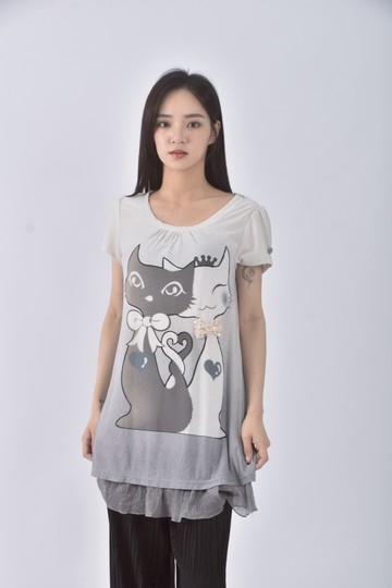 (S) 假兩件灰色短袖上衣