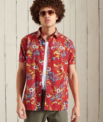 Superdry Men's Hawaiian Shirt Red Size: M