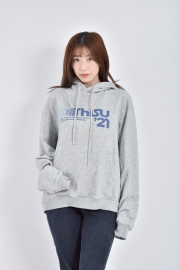 加購優惠(2XL) 【里唯私服】rumor has it質感棉質連帽抽繩印花灰色長袖上衣