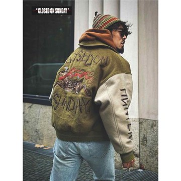 600g重磅刺繡棒球服男潮牌關閉周日荒野獵人加厚保暖夾克棉衣外套