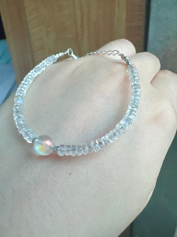 心忱-馬島月光石x藍暈鑽切月光石純銀手鍊