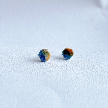 滄藍大地釉 小六角型 手作白瓷耳環 陶藝